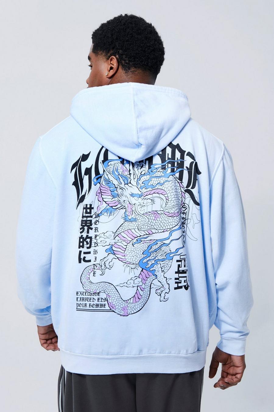 Light blue Plus Overdye Dragon Back Graphic Hoodie image number 1