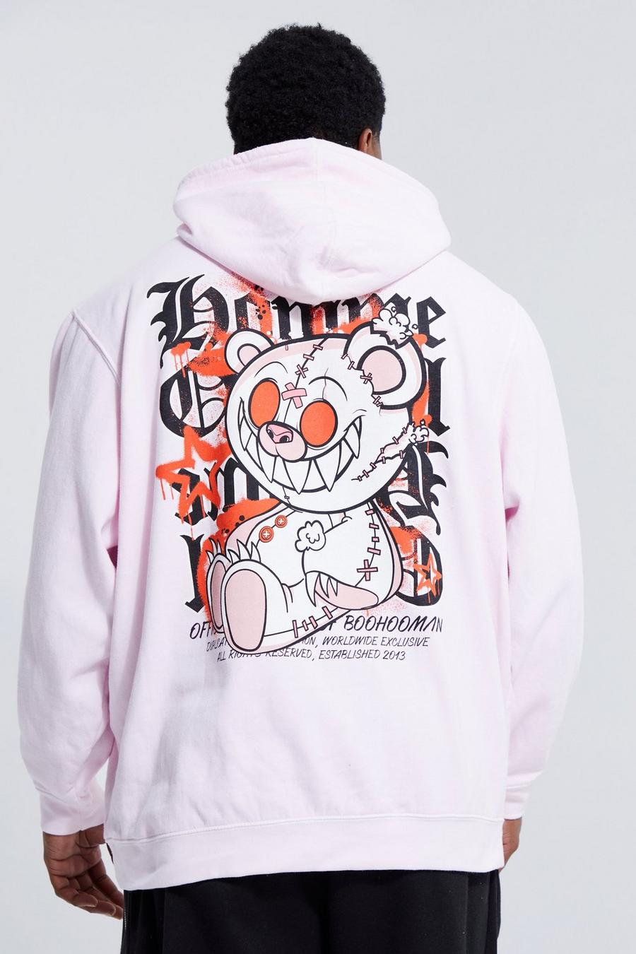 Light pink Plus Overdye Teddy Back Graphic Hoodie image number 1