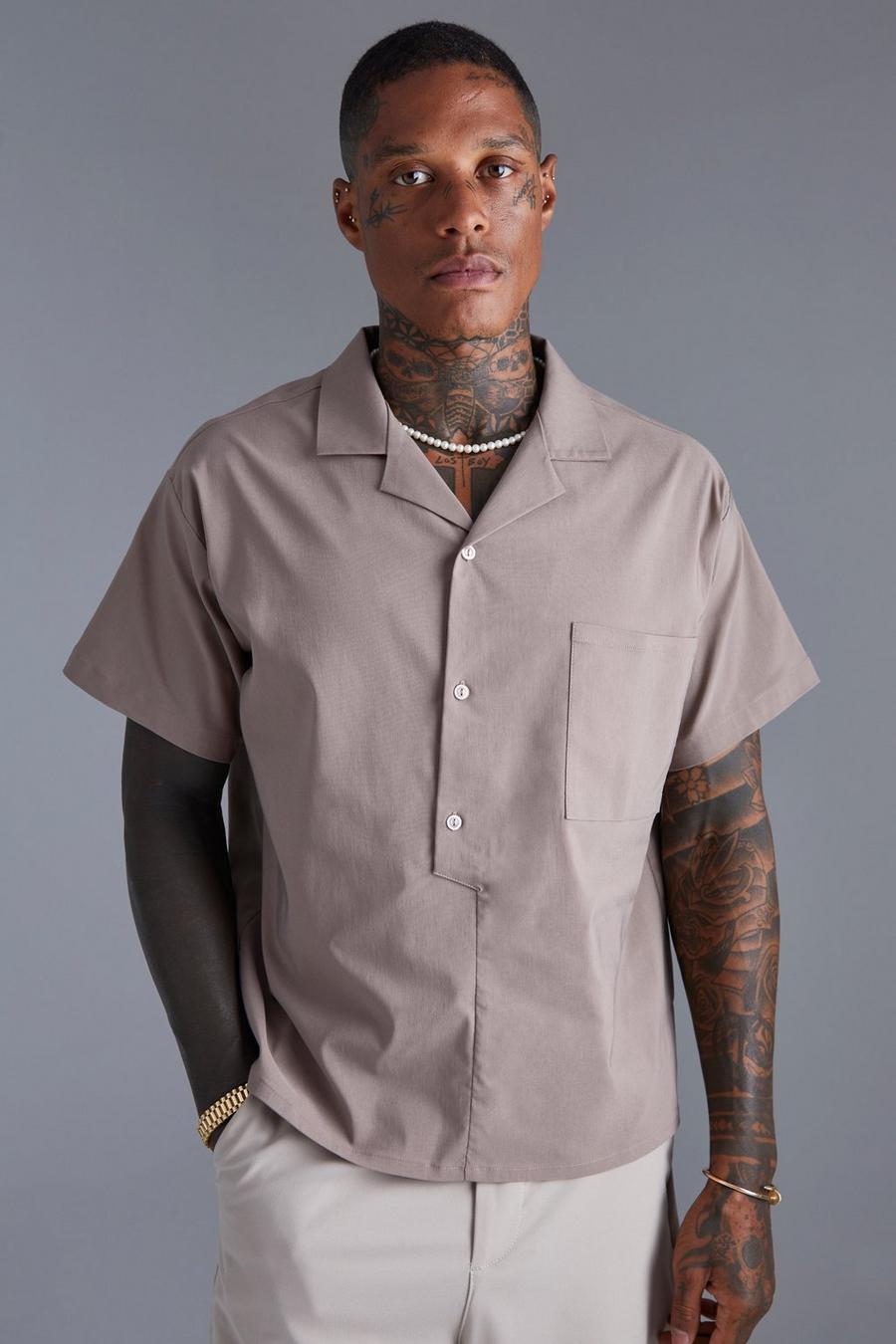 Taupe Smart Half Button Down Shirt image number 1
