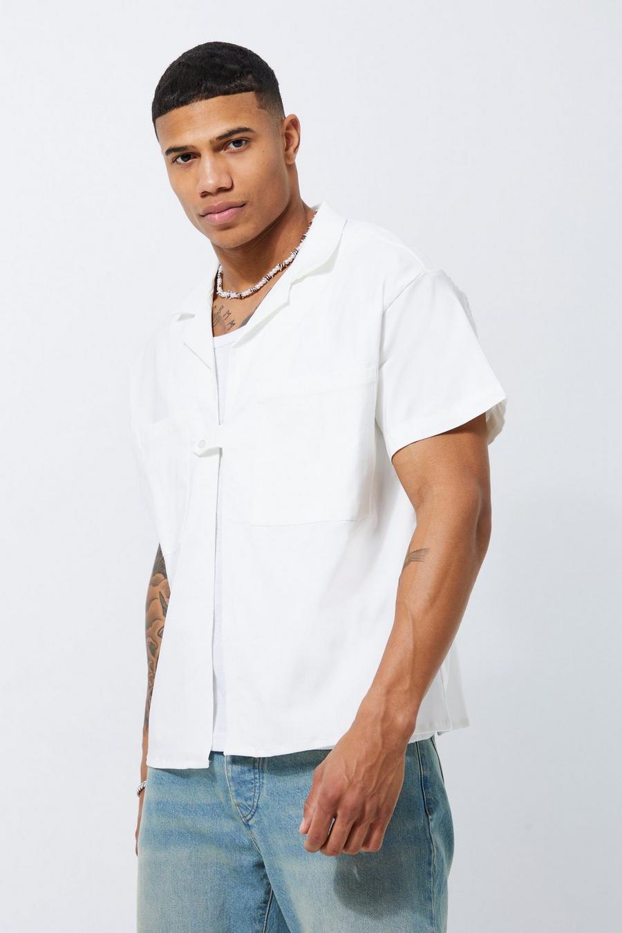 Camisa recta de nailon elegante con botones, Ecru image number 1