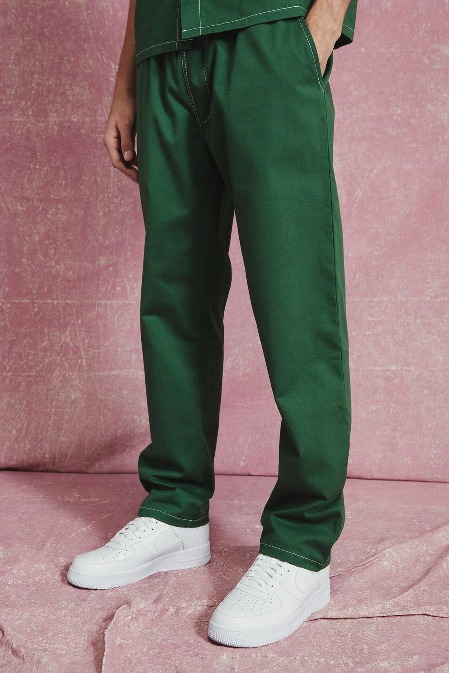 Pantalon droit à taille élastiquée, Forest vert