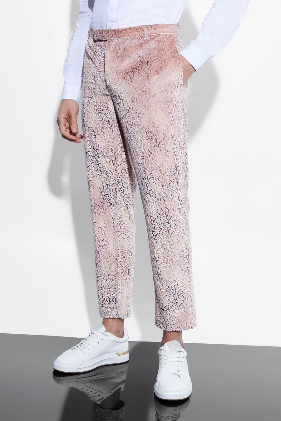 Light pink Slim Crop Baroque Velour Suit Trousers image number 1