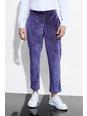 Pantalón de traje ajustado crop de velvetón con estampado barroco, Purple