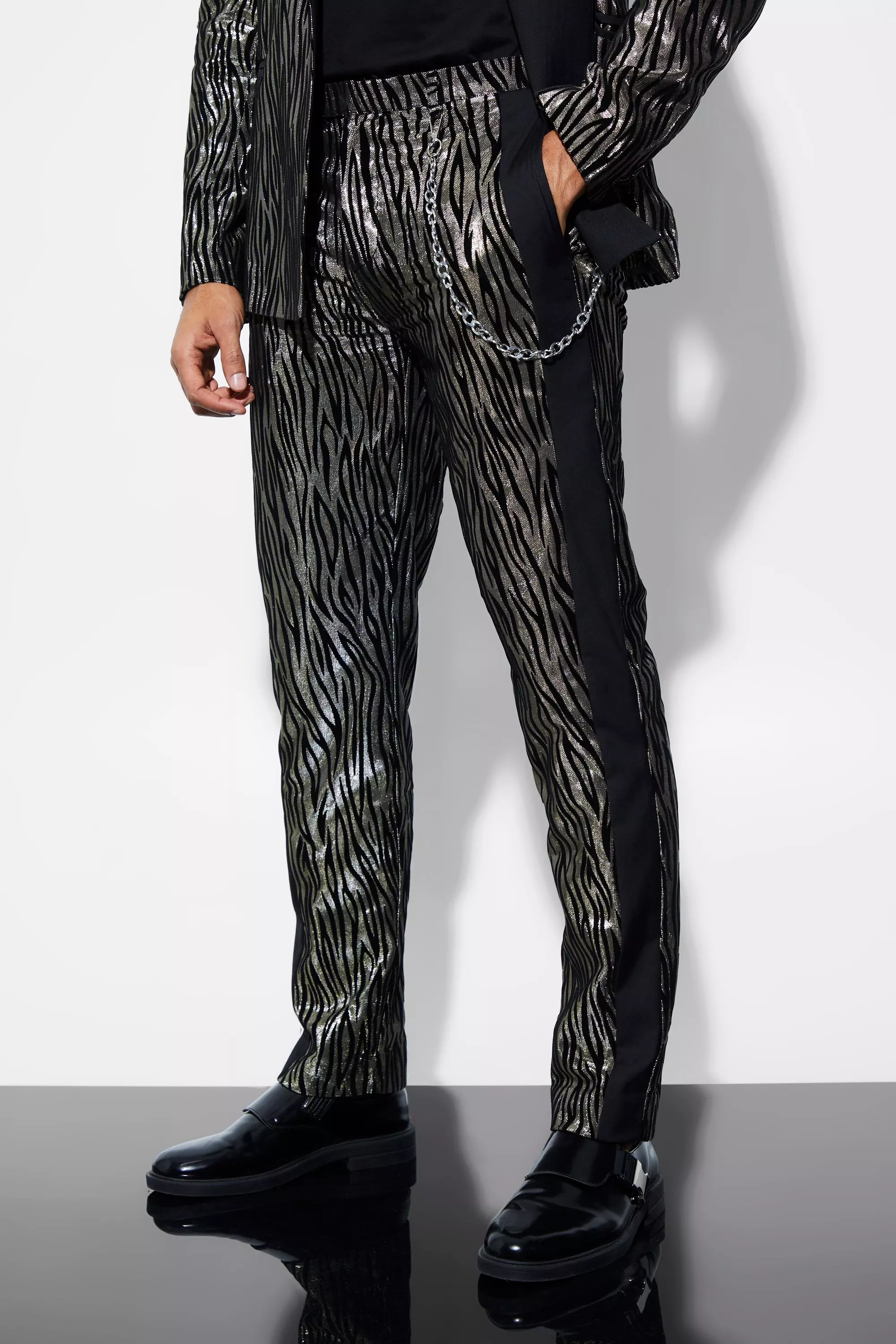 Bronze Slim Zebra Suit Trousers With Chain alternative image