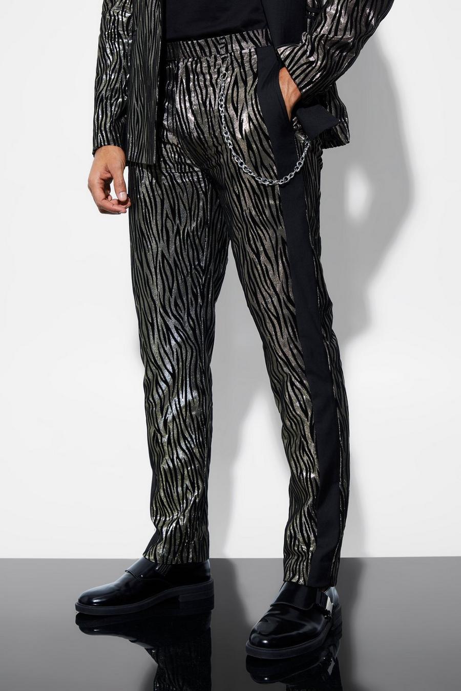 Bronze metallic Slim Zebra Suit Trousers With Chain image number 1