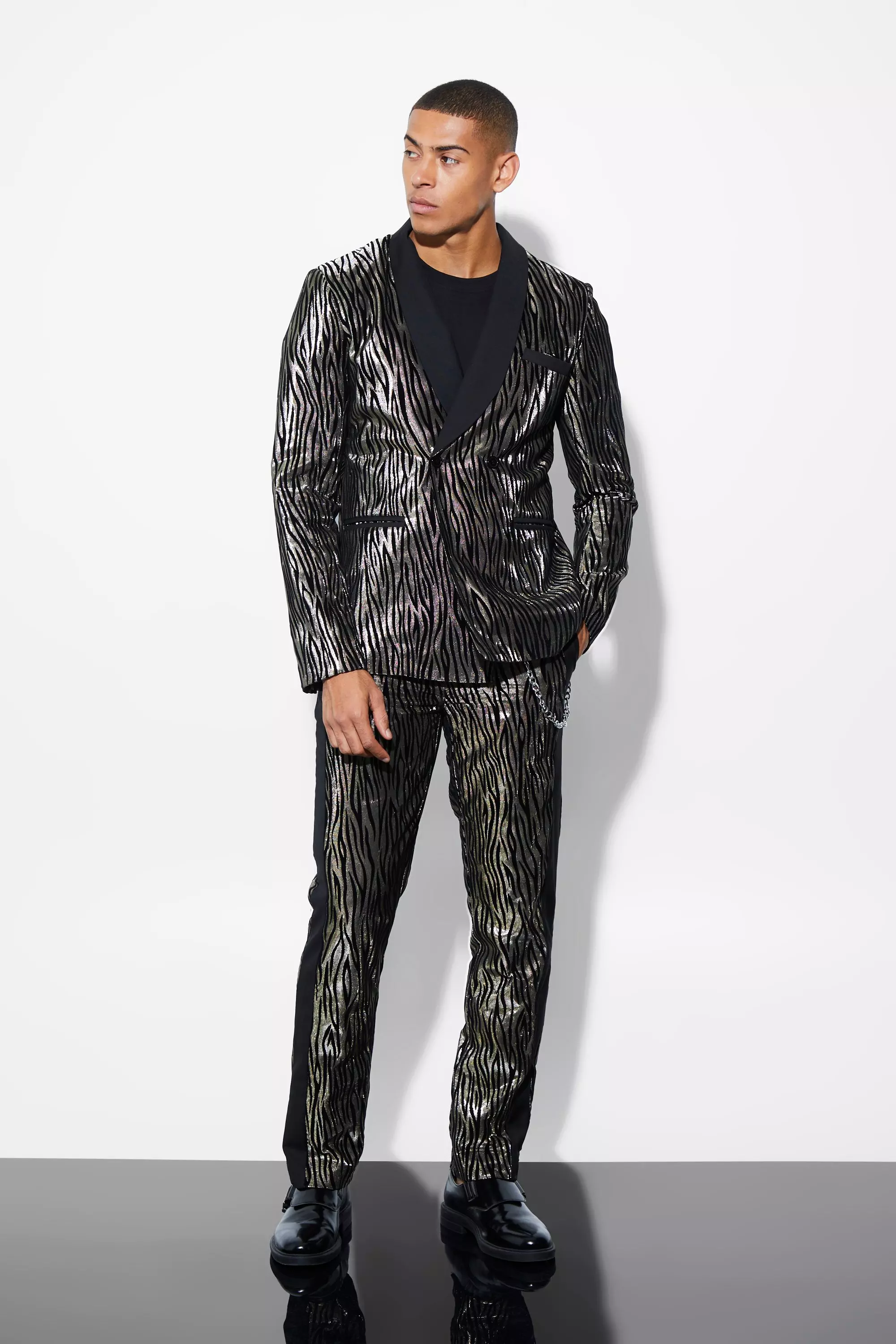 Bronze Slim Zebra Suit Trousers With Chain alternative image