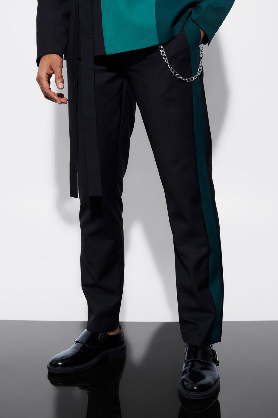 Green Slim Side Panel Suit Trousers image number 1