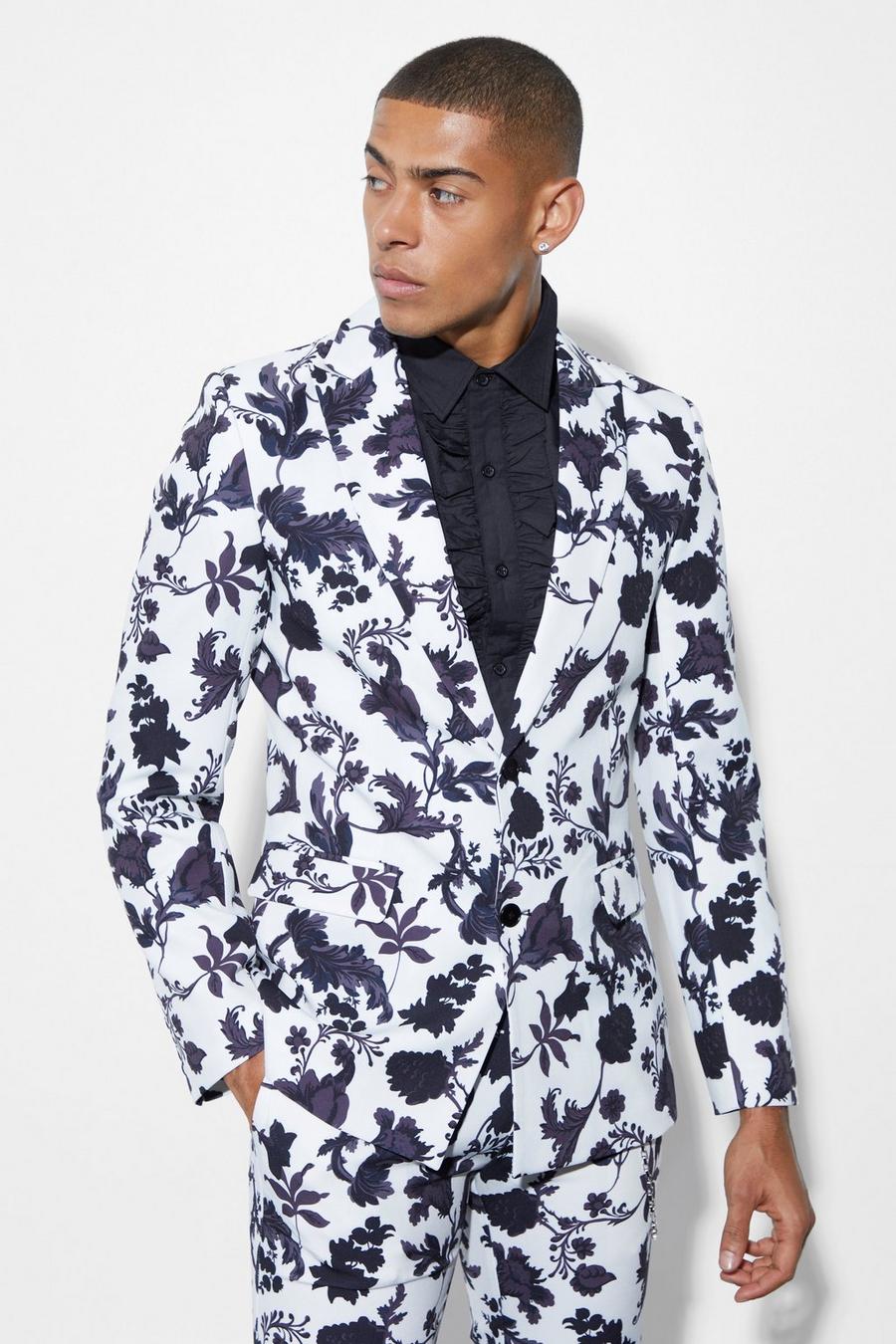 Skinny Floral Printed Suit Jacket