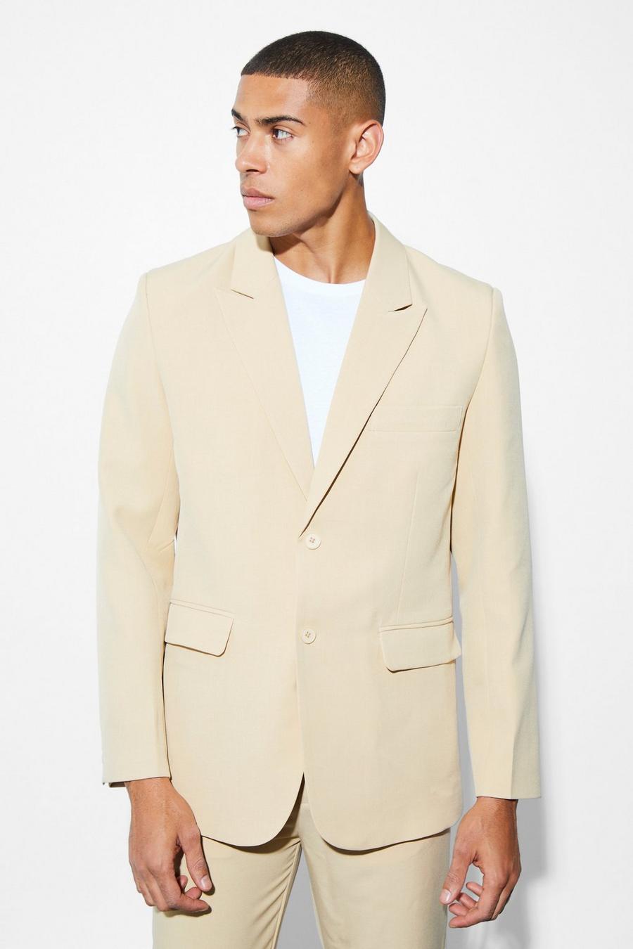 Beige Relaxed Fit Single Breasted Suit Jacket image number 1