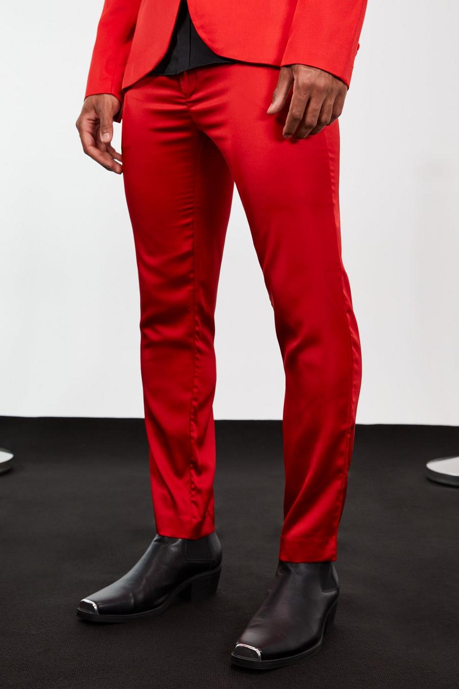 Red Skinny Satin Crop Suit Trousers image number 1