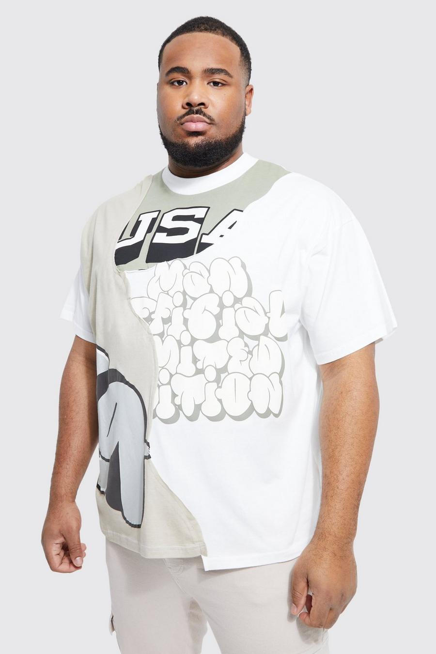 Ecru white Plus Oversized  Spliced Varsity T-shirt 