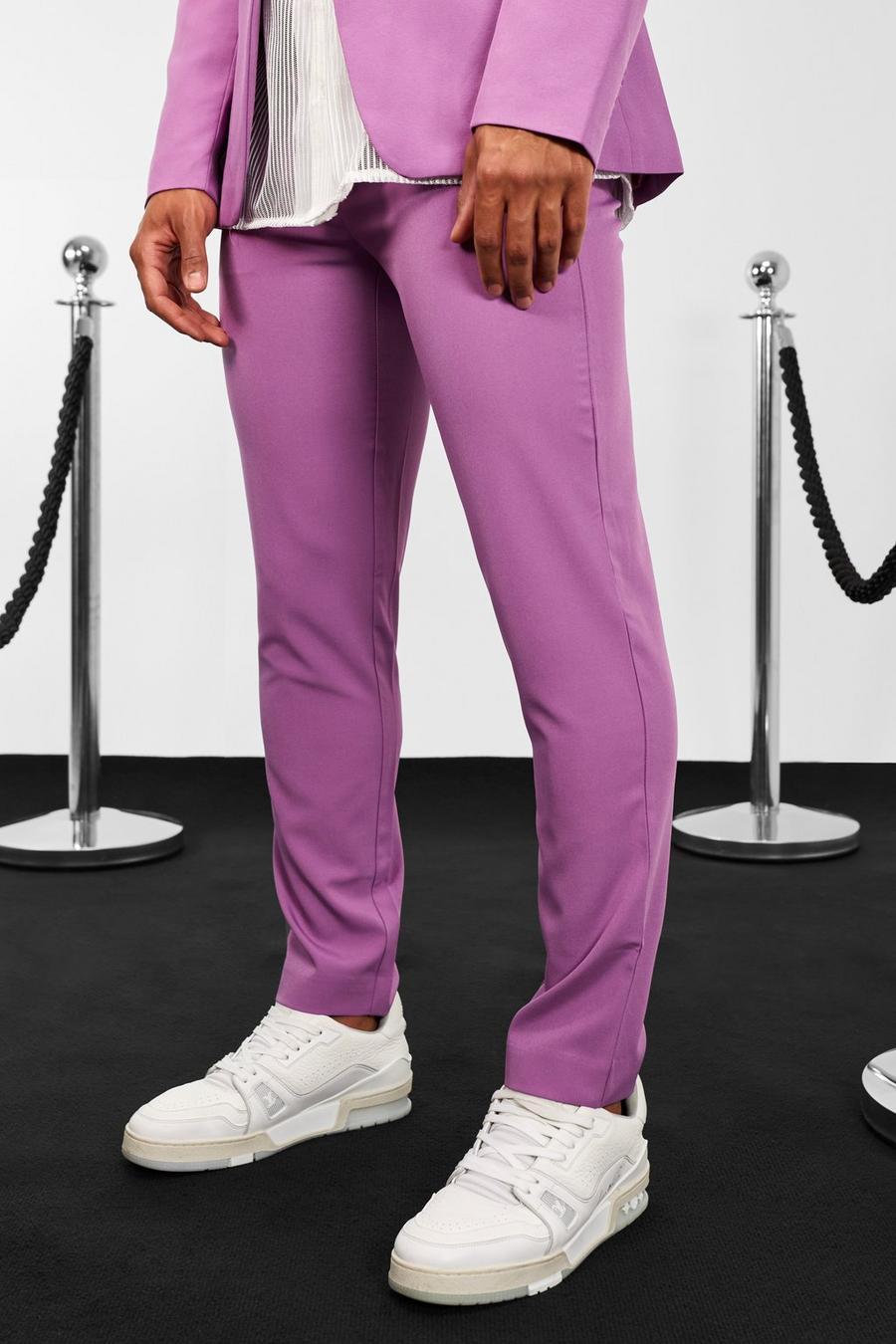 Purple Skinny Fit Crop Suit Trousers image number 1