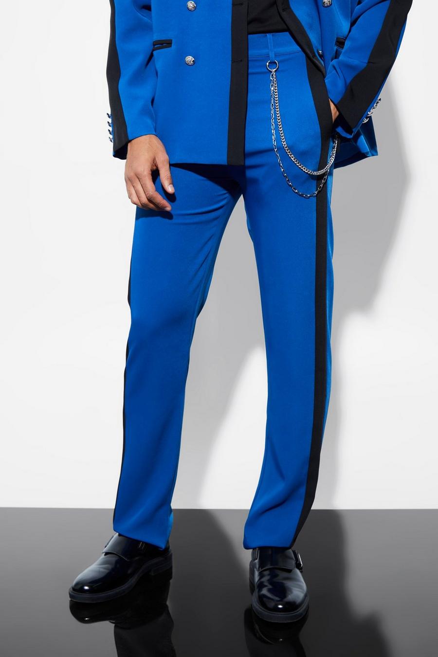 Cobalt blå Straight Side Panel Suit Trousers image number 1