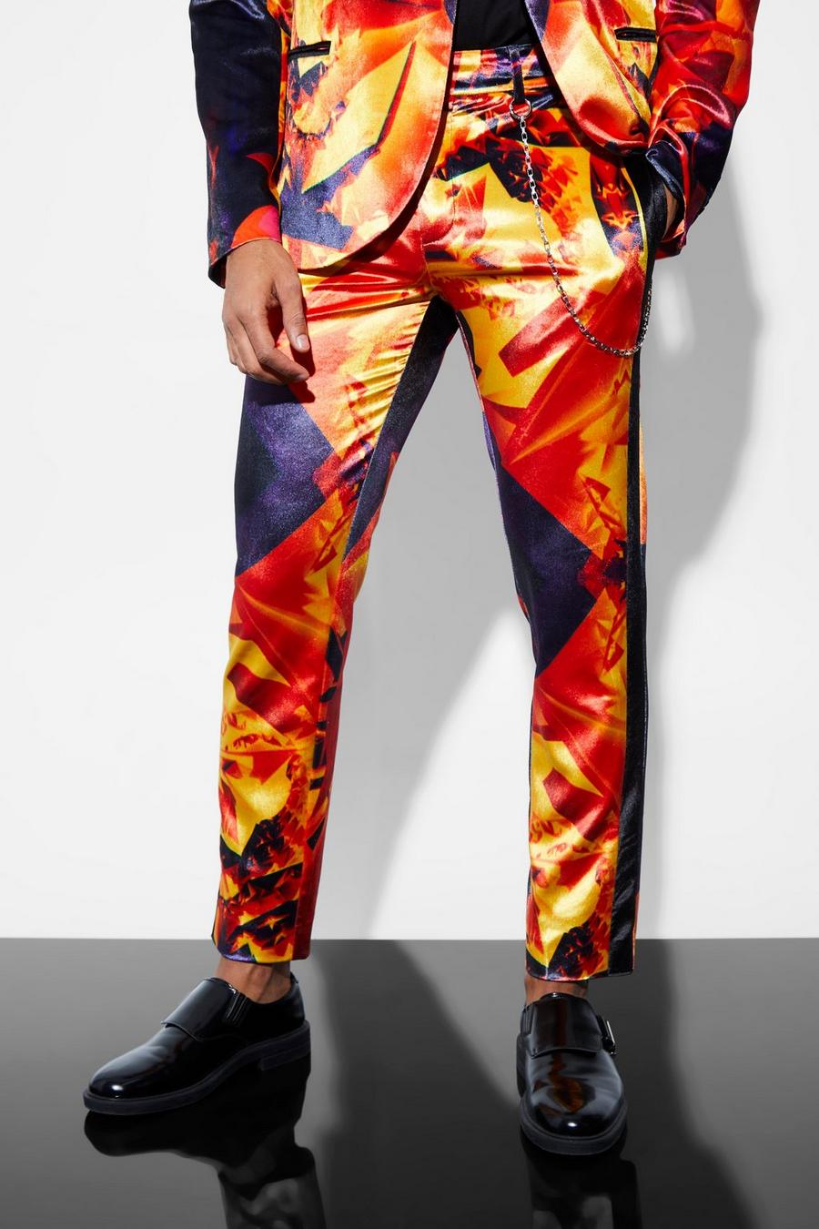 Pantaloni completo Slim Fit in velours con stampa, Multi multicolor