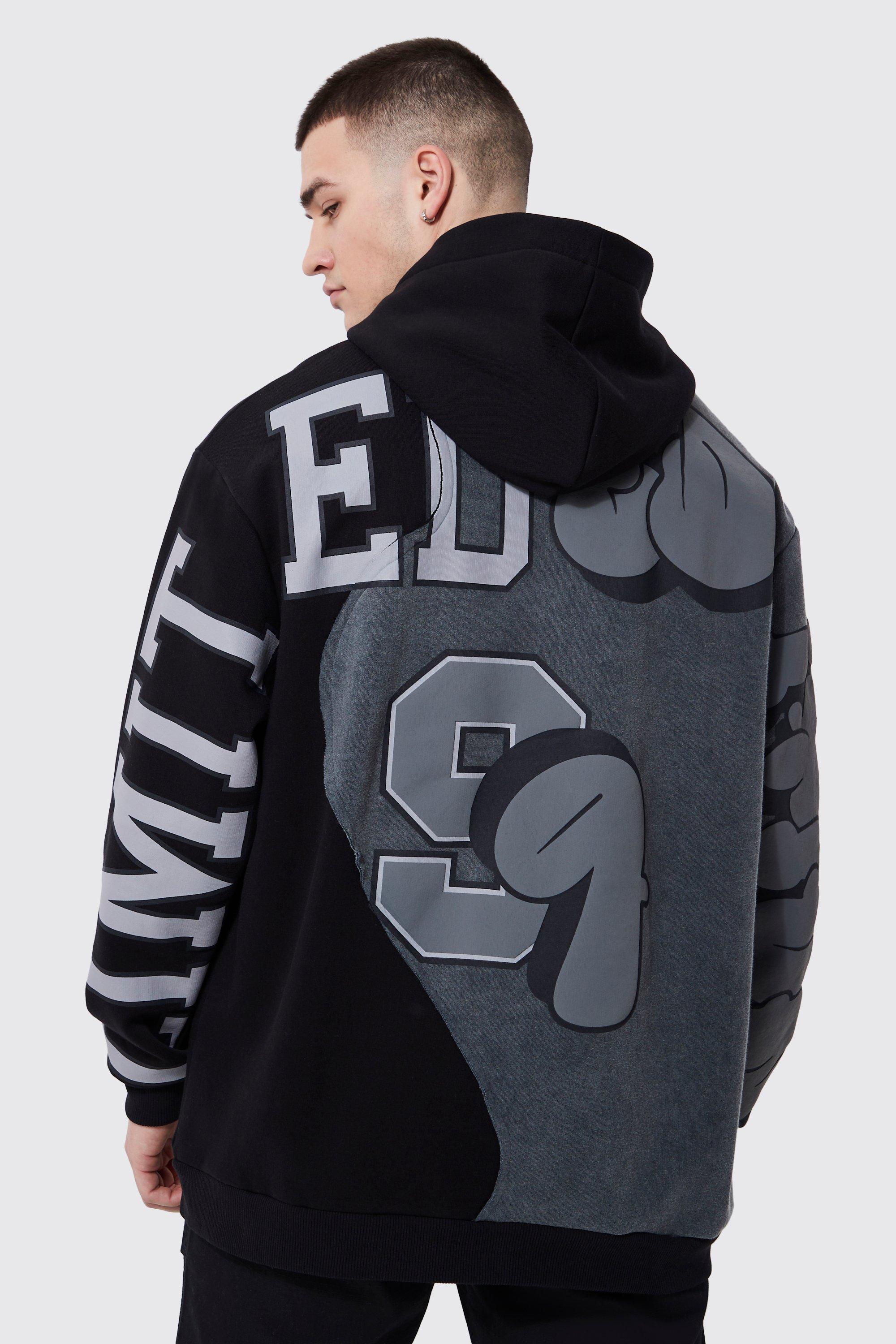 Men's Tall Oversized Spliced Varsity Hoodie | Boohoo UK