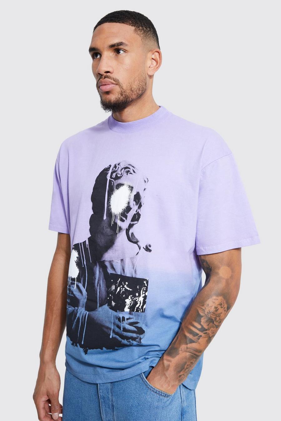 Purple Tall Oversized Ombre Statue Printed T-shirt image number 1
