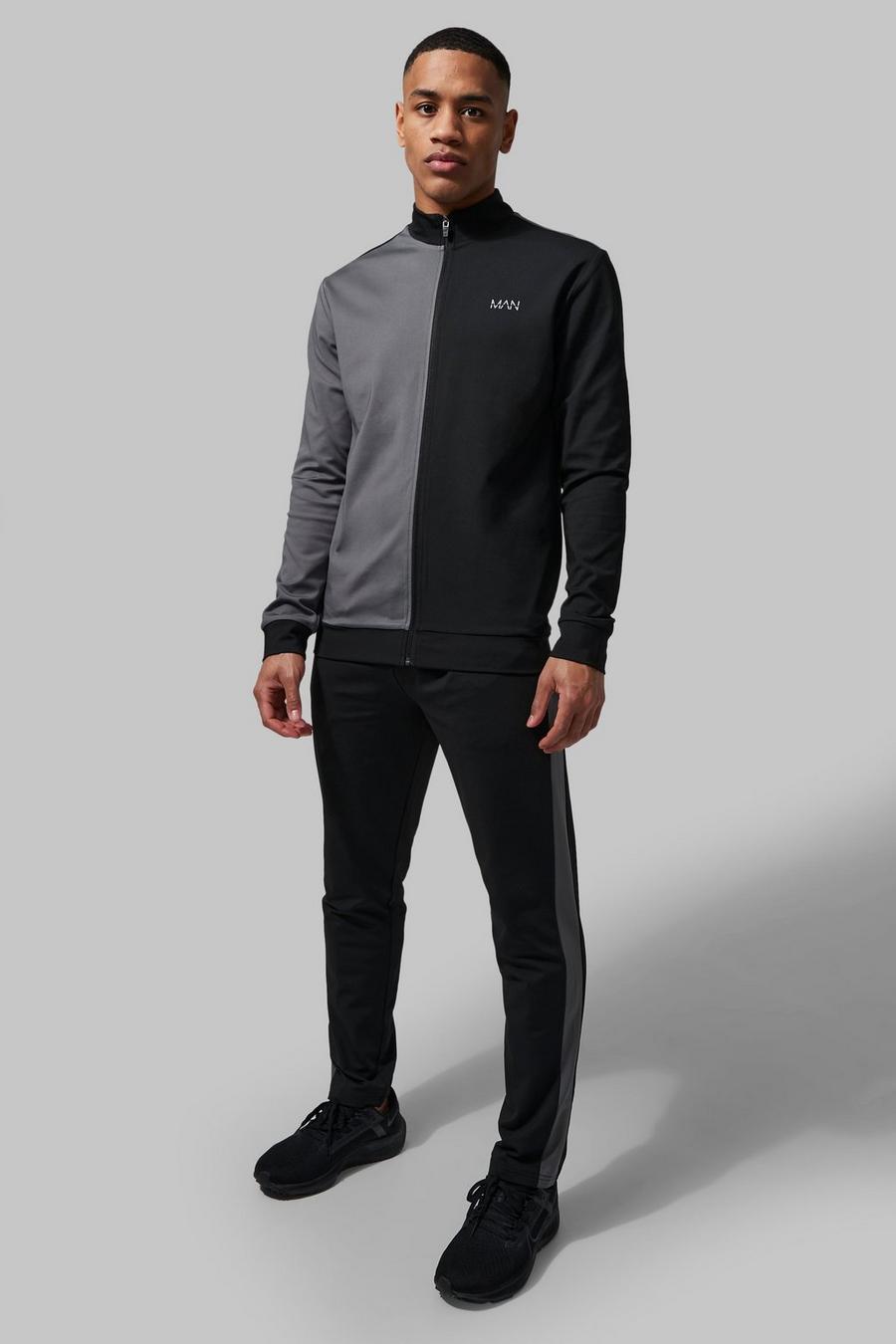 Black negro Man Active Two Tone Funnel Neck Tracksuit image number 1