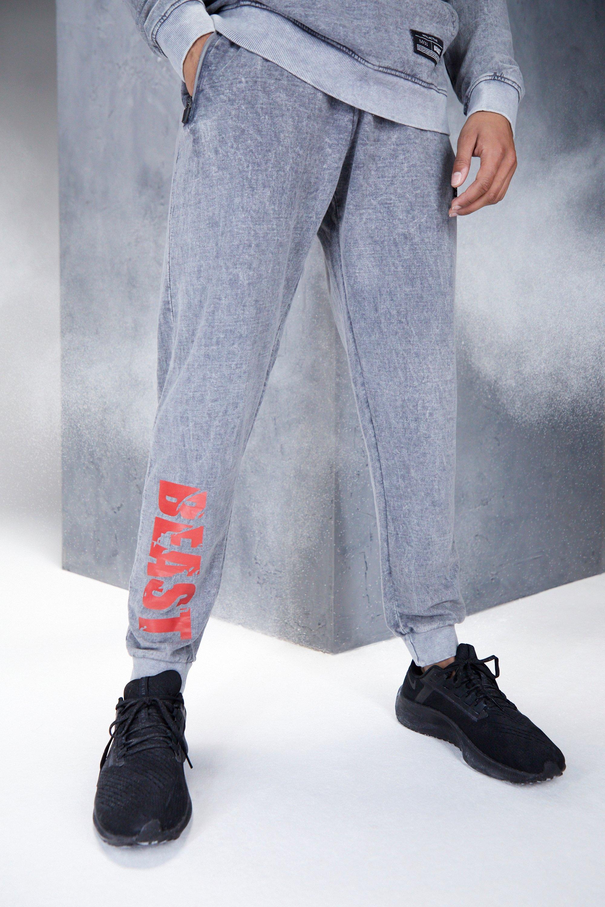 Man Active Beast Acid Wash Joggers Boohoo UK