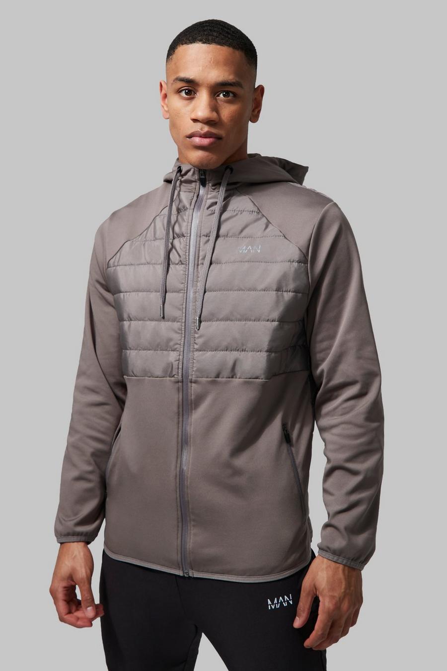 Man Active Padded Lightweight Quilted Hooded Jacket, Grey gris