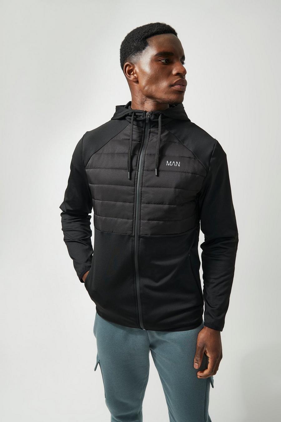 Black Man Active Padded Lightweight Quilted Hooded Jacket image number 1