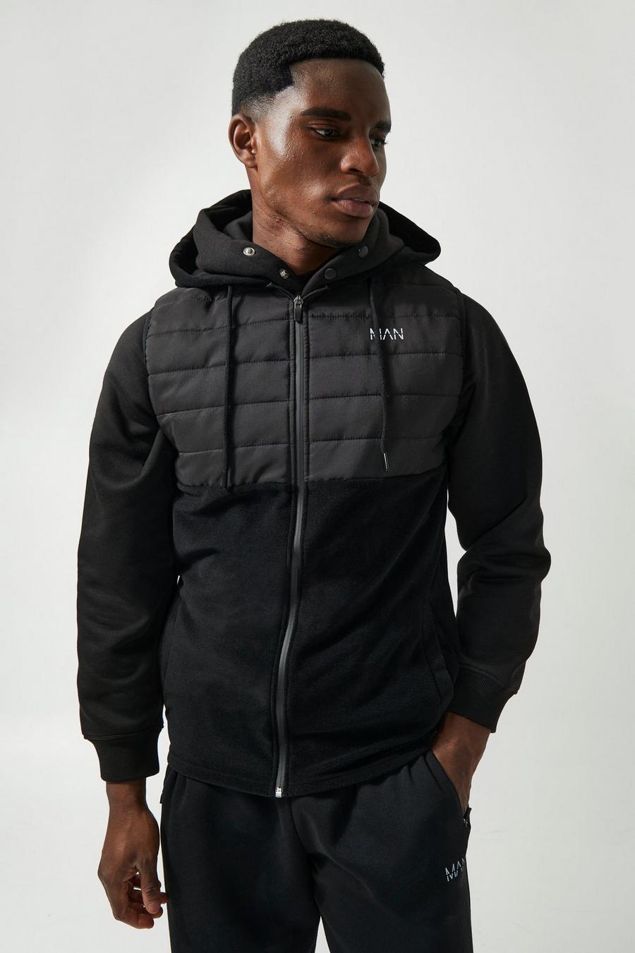 Black Man Active Polar Fleece & Quilted Hooded Body Warmer image number 1