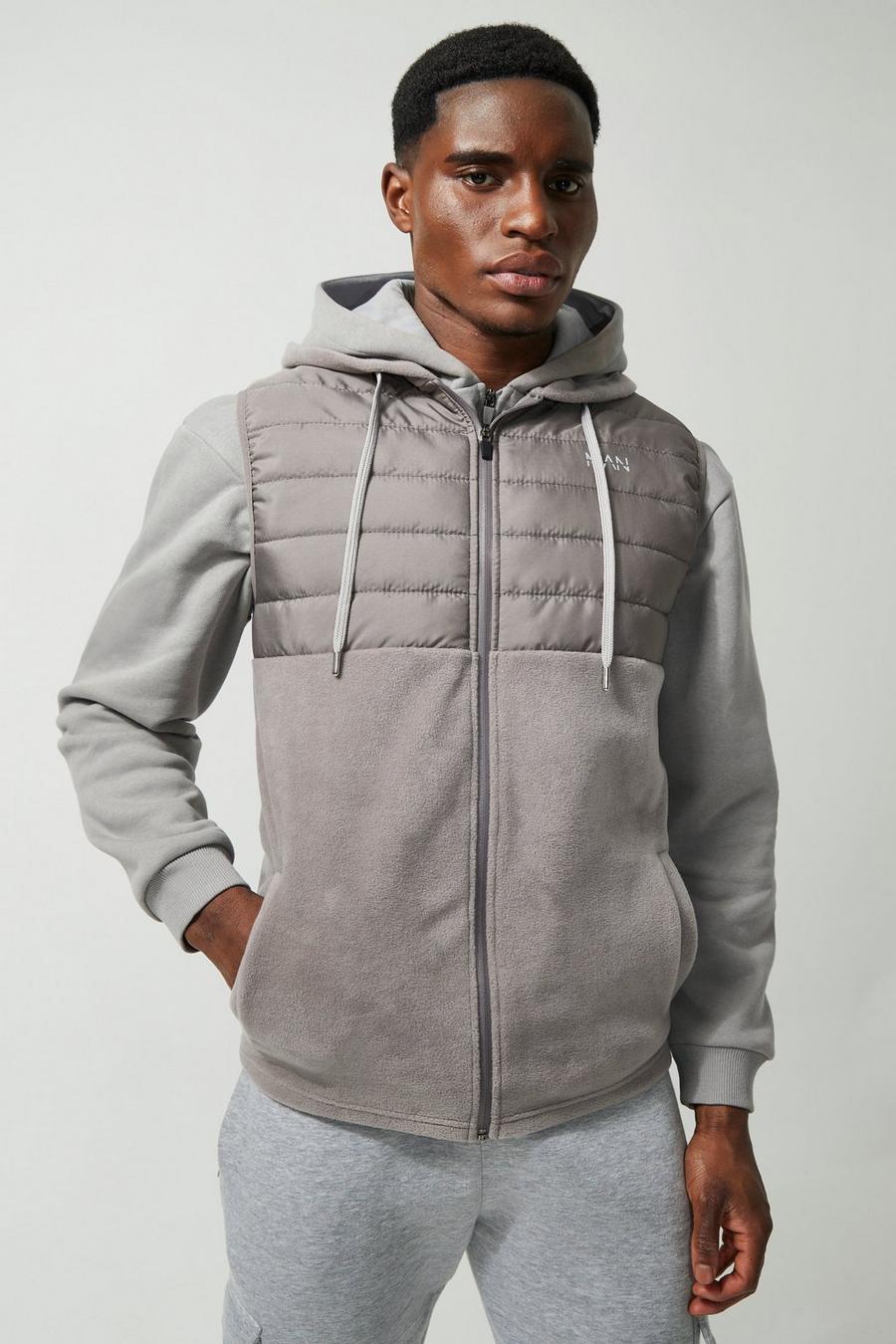 Grey Man Active Polar Fleece & Quilted Hooded Body Warmer image number 1