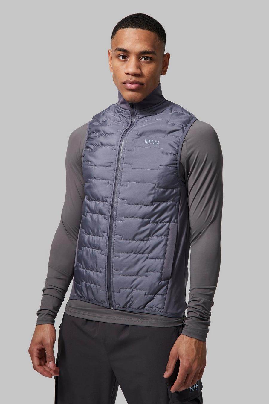 Charcoal grey Man Active Geo Block Quilted Body Warmer