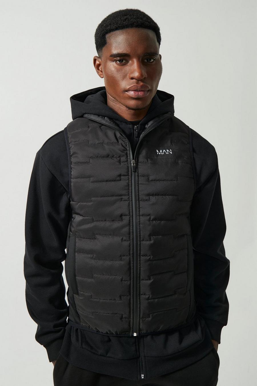 Black Man Active Geo Block Quilted Body Warmer image number 1