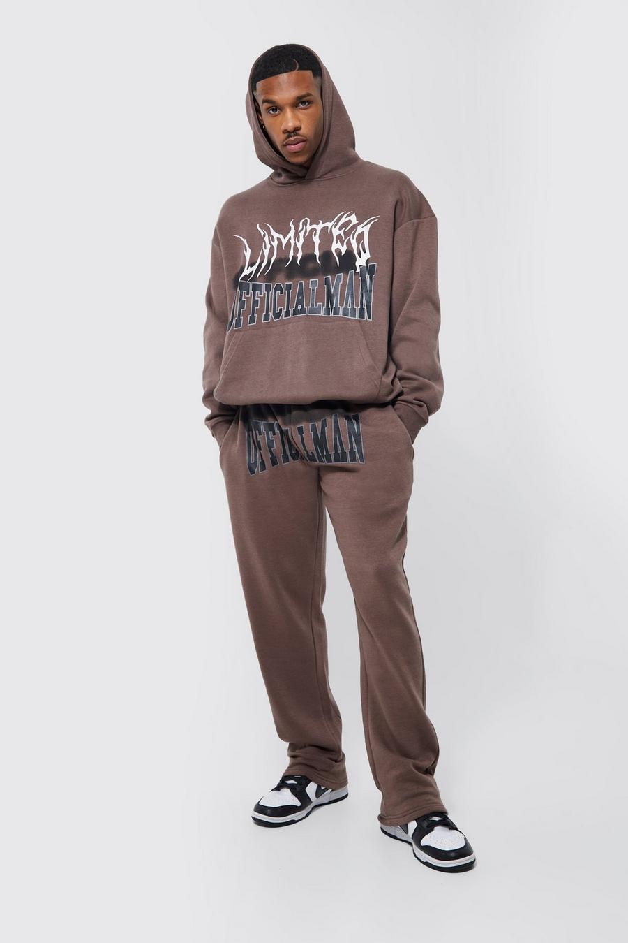 Coffee brown Oversized Limited Graphic Hooded Tracksuit