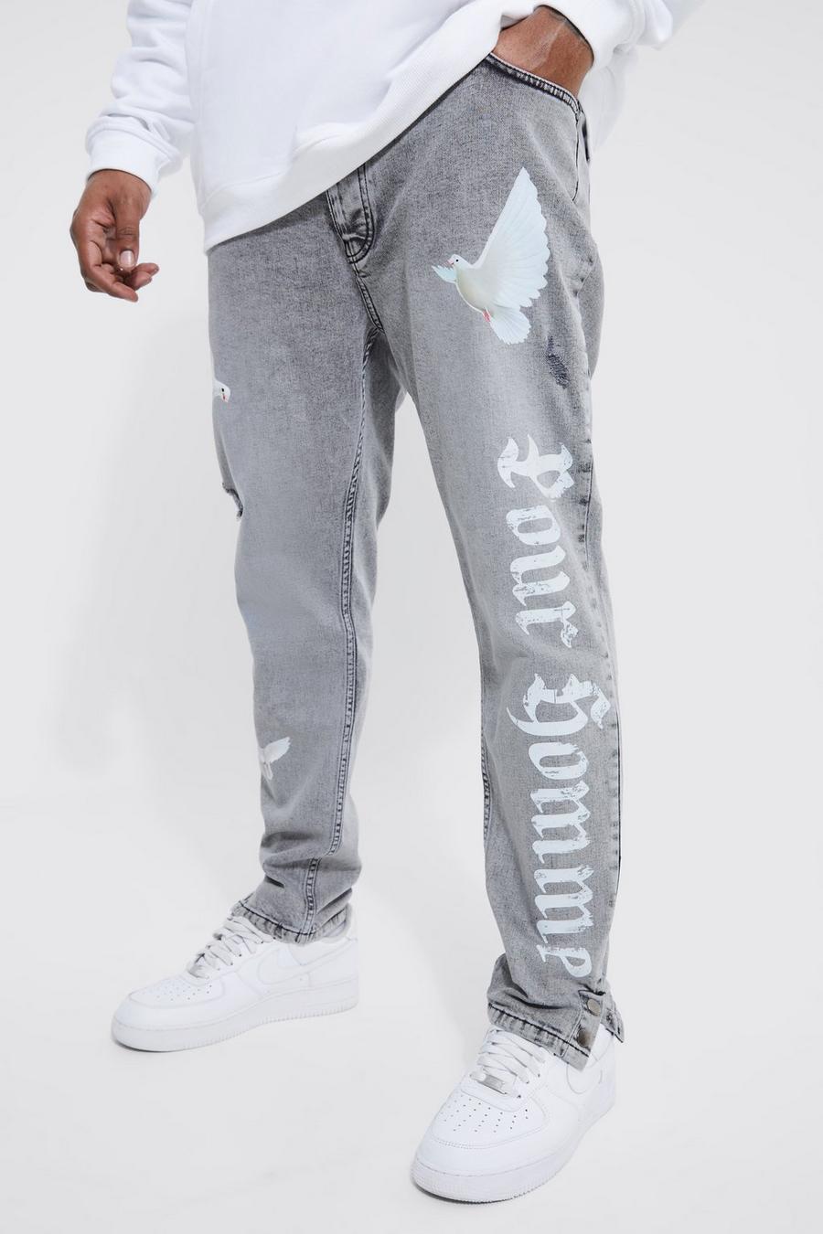 Mid grey Plus Skinny Stretch Dove Print Jeans  image number 1