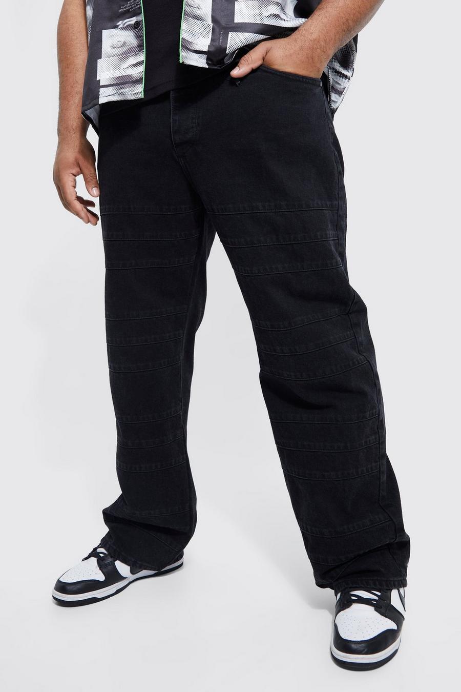 Washed black Plus Relaxed Fit All Over Panel Jeans   image number 1