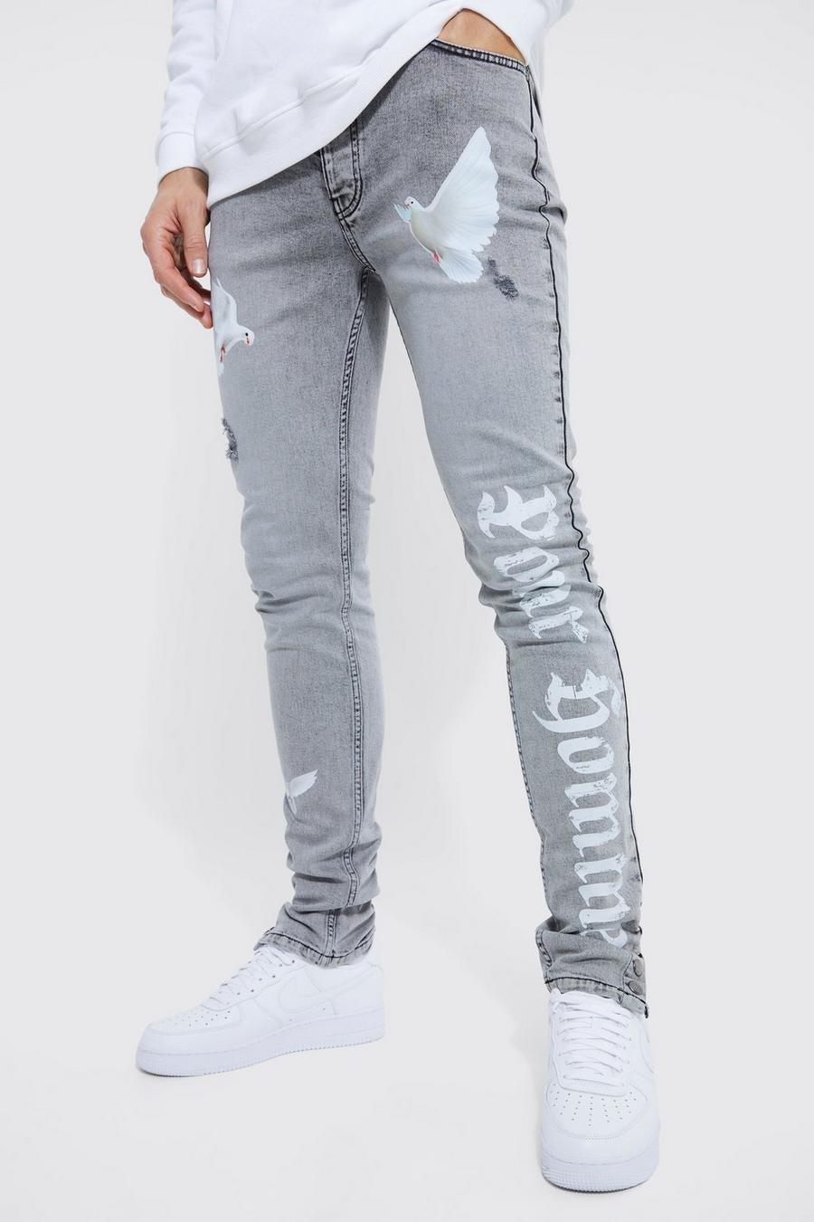 Mid grey gris Tall  Skinny Stretch Dove Print Jeans 