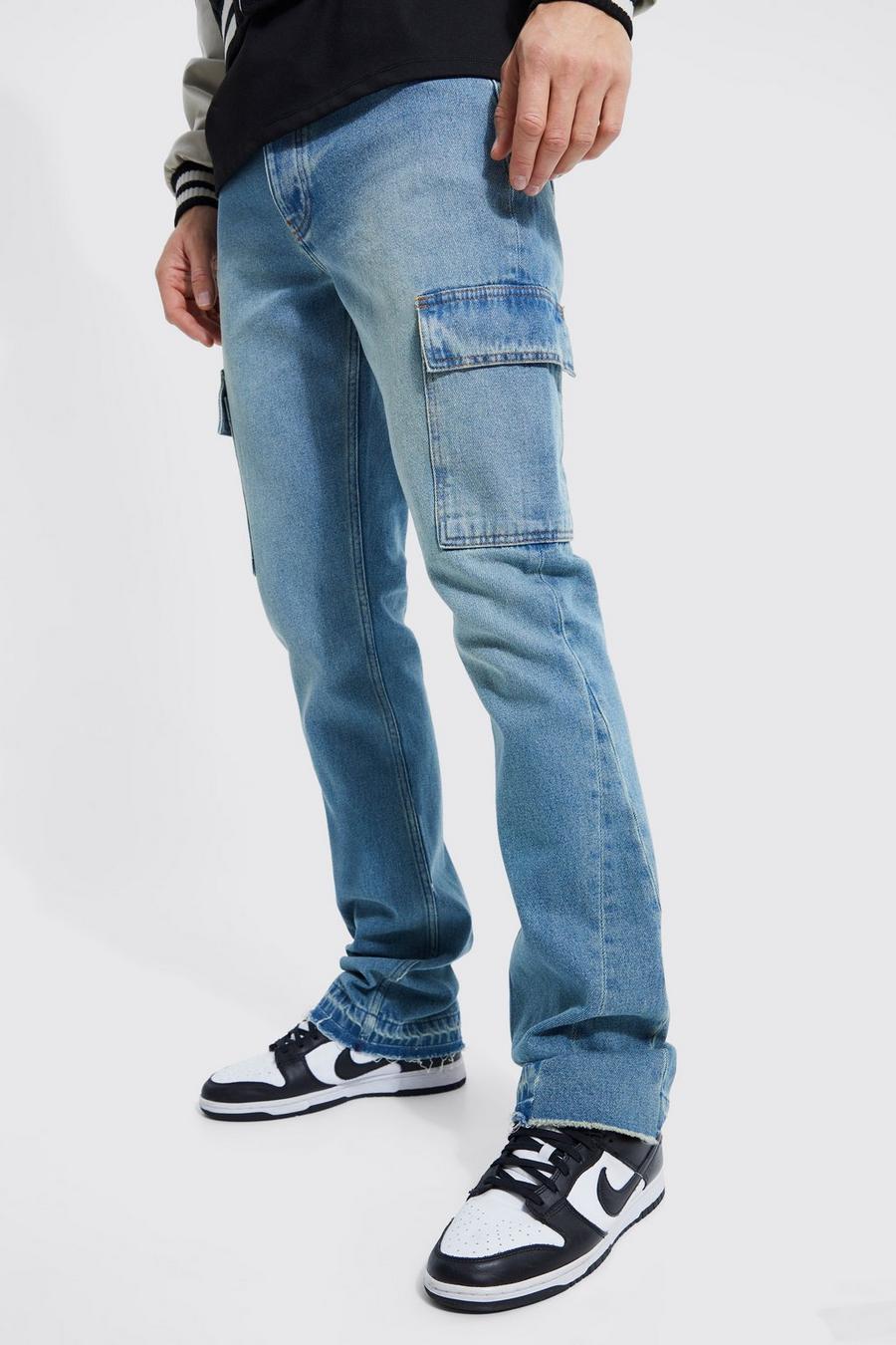 Antique wash blue Tall Slim Rigid Flare Cargo Jeans 