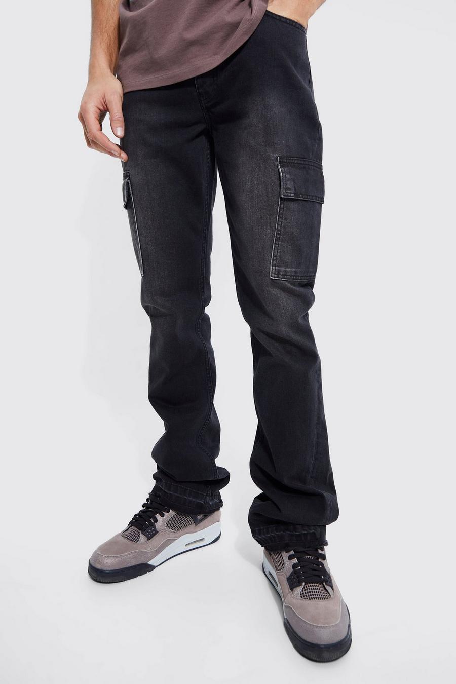 Washed black Tall Slim Rigid Flare Cargo Jeans   image number 1