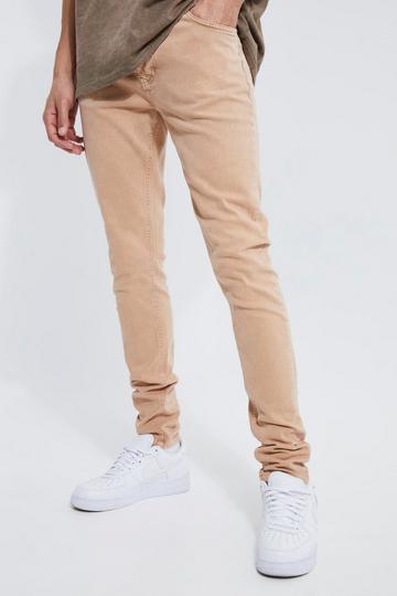 Beige Tall Skinny Stretch Overdyed Stone Wash Jeans