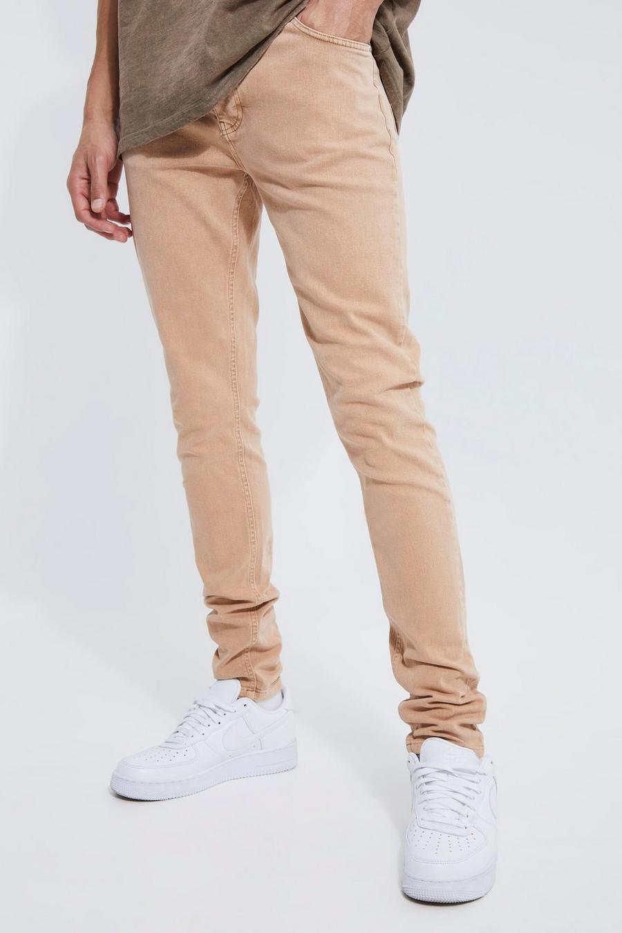 Stone beige Tall Stentvättade skinny jeans med stretch