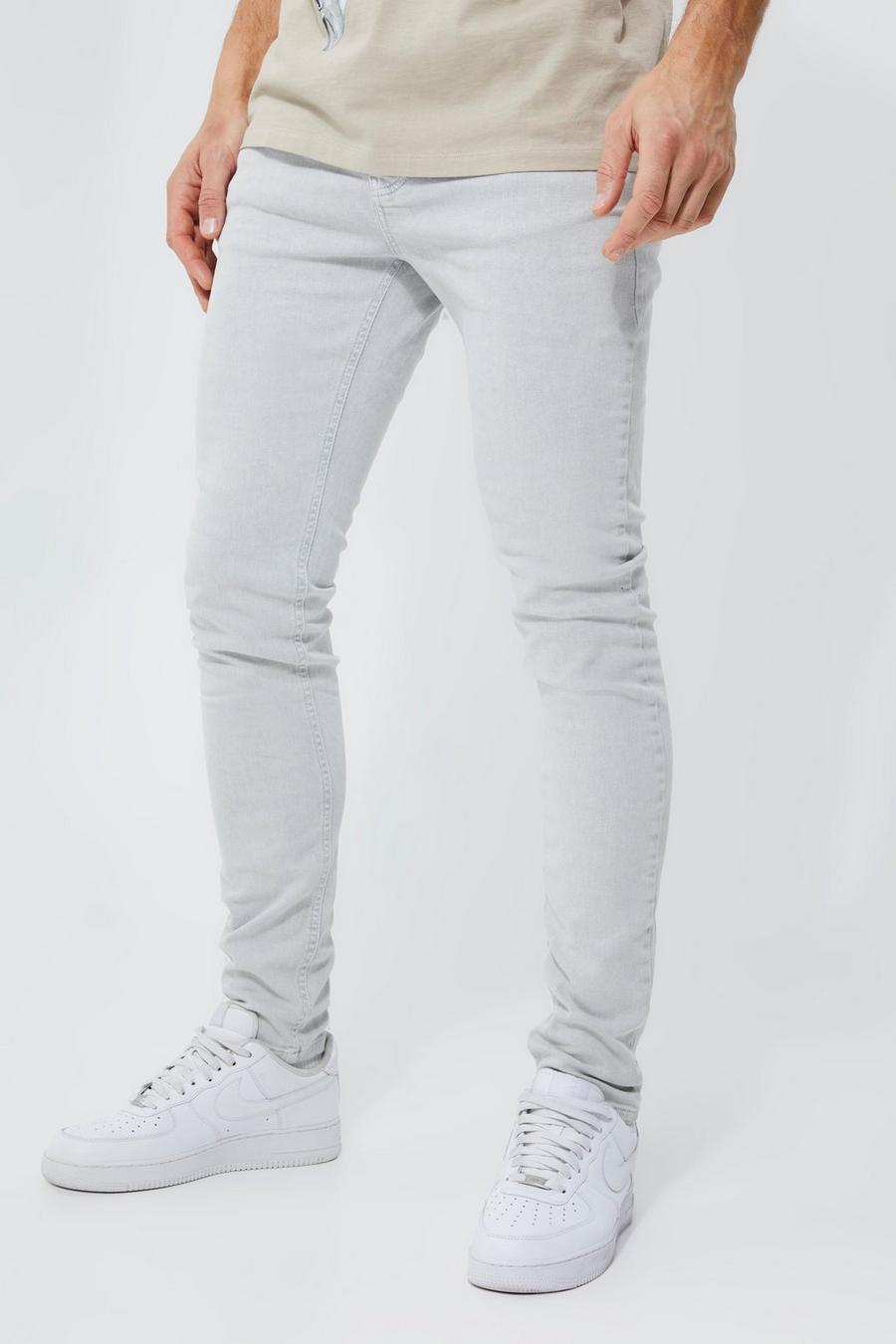 Mid grey grå Tall Skinny Stretch Overdyed Stone Wash Jeans  