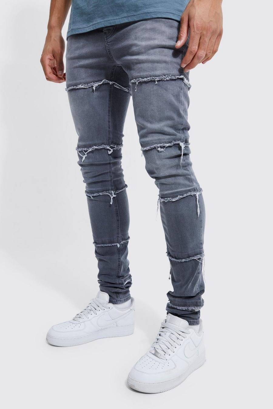 Mid grey Tall Skinny Stretch Frayed Panelled Jeans   image number 1