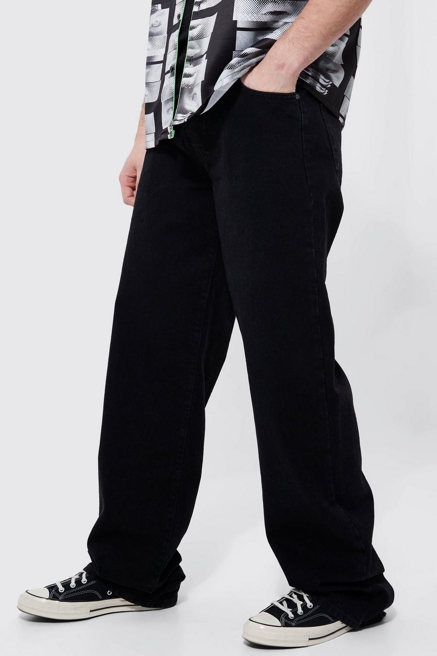 Washed black Tall Baggy Fit Drawstring Jeans   