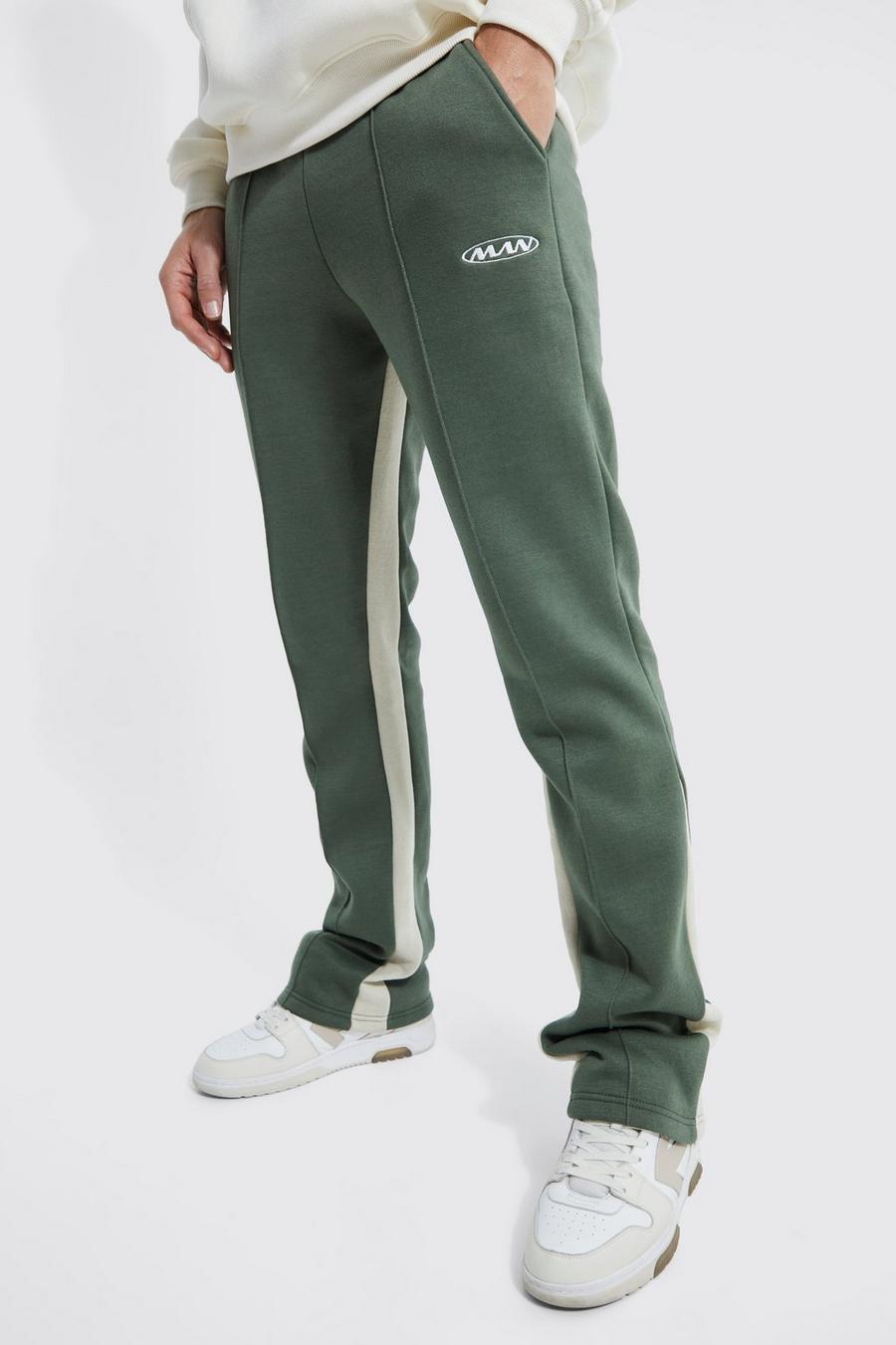 Pantaloni tuta a zampa Tall con inserti a contrasto e pieghe sul fondo, Khaki image number 1