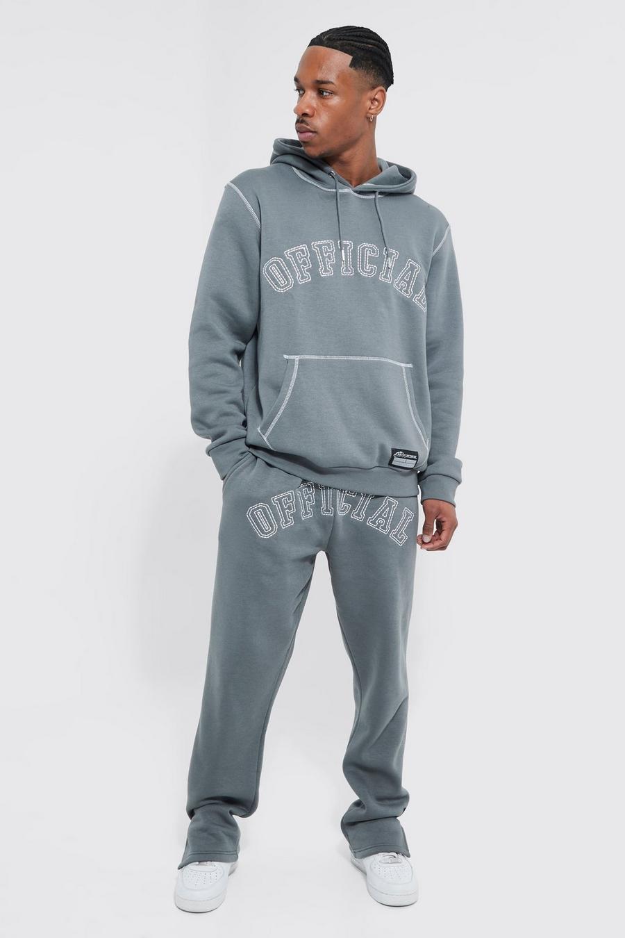 Charcoal grå Official Contrast Stitch Hooded Tracksuit