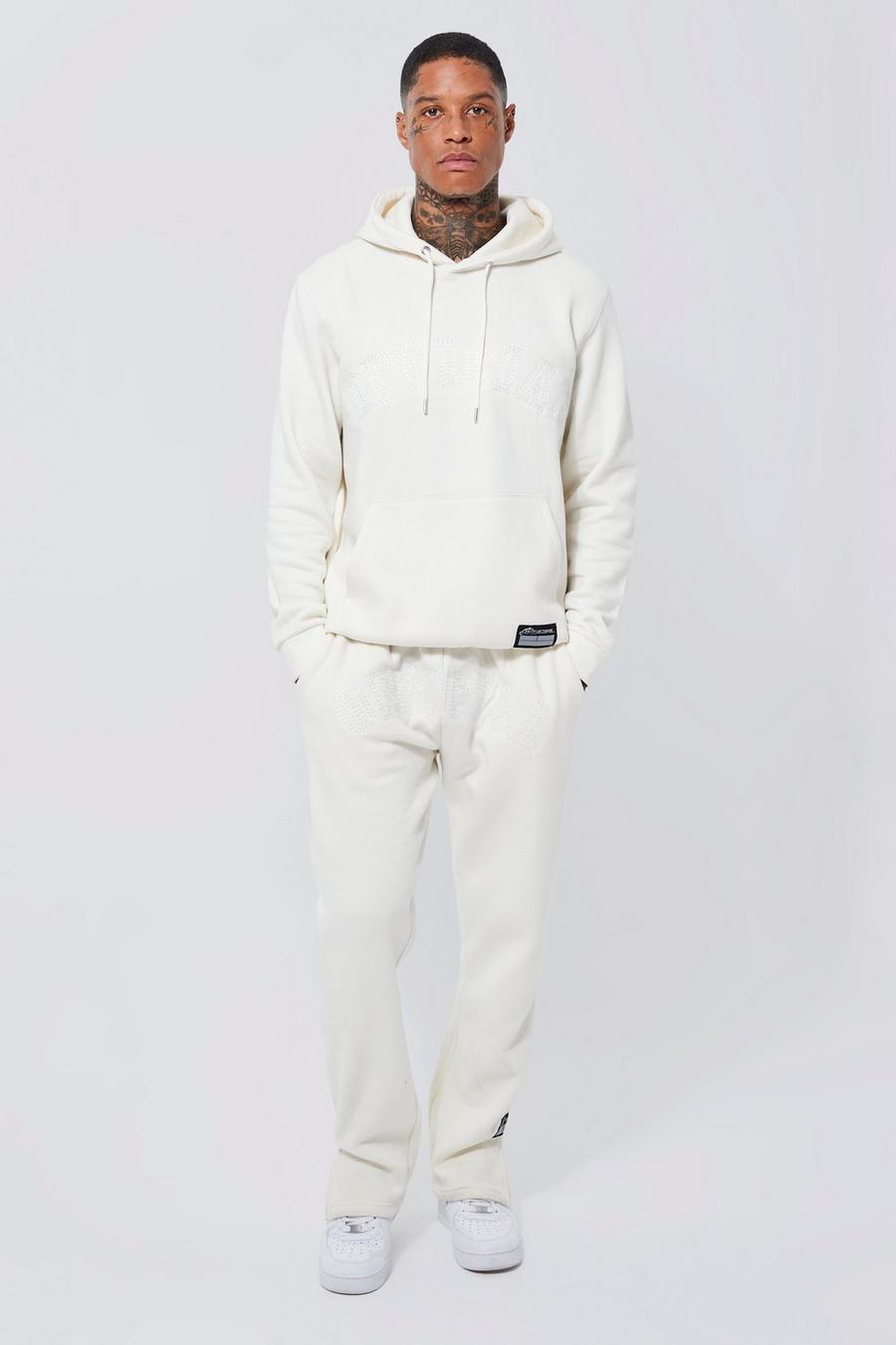 Ecru Official Contrast Stitch Hooded Tracksuit image number 1