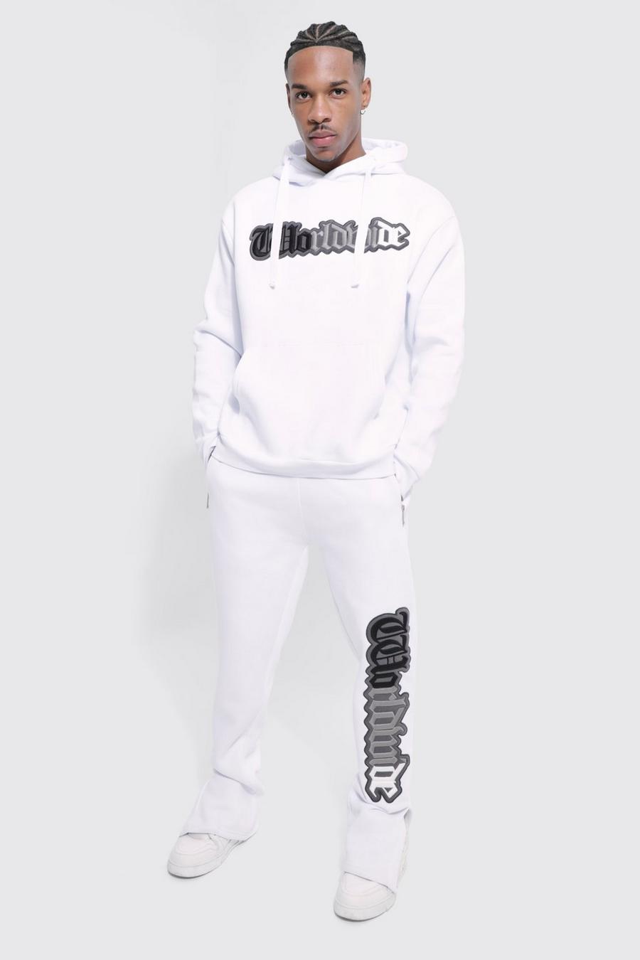 White Worldwide Chunky Drawcord Hooded Tracksuit image number 1