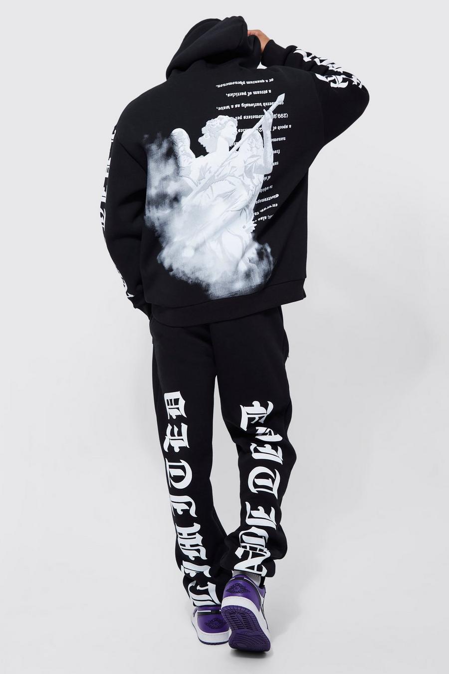 Black Oversized Statue Graphic Hooded Tracksuit