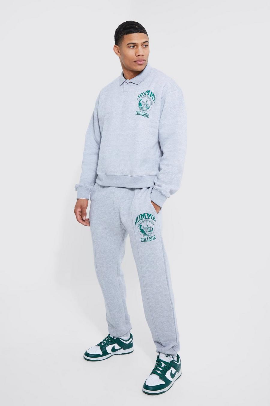 Ash grey Oversized Homme Rugby Polo Tracksuit image number 1