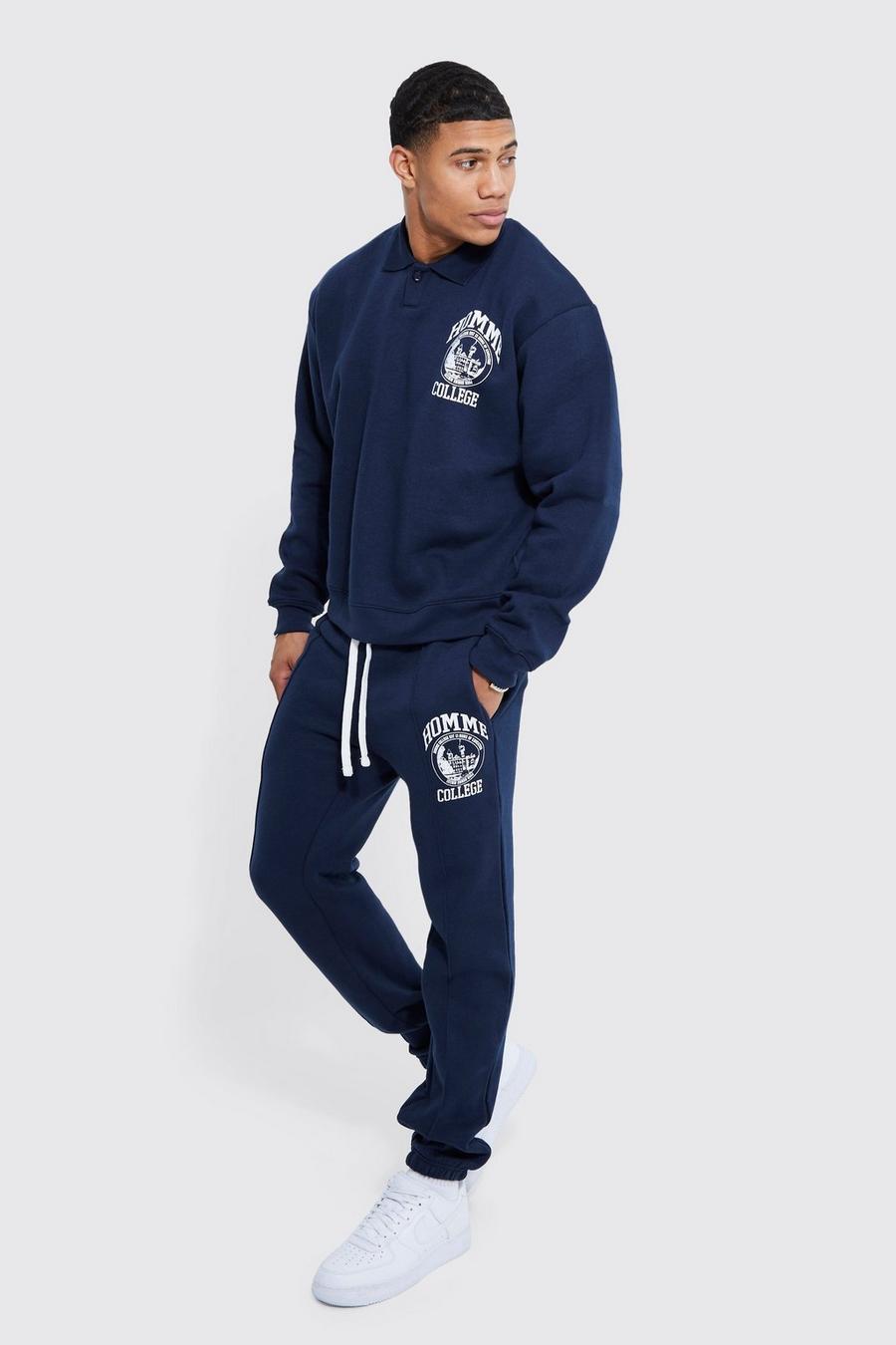 Navy Oversized Homme Rugby Polo Tracksuit image number 1