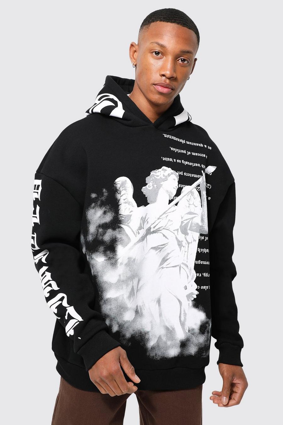 Black Oversized Ofcl Statue Graphic Hoodie image number 1