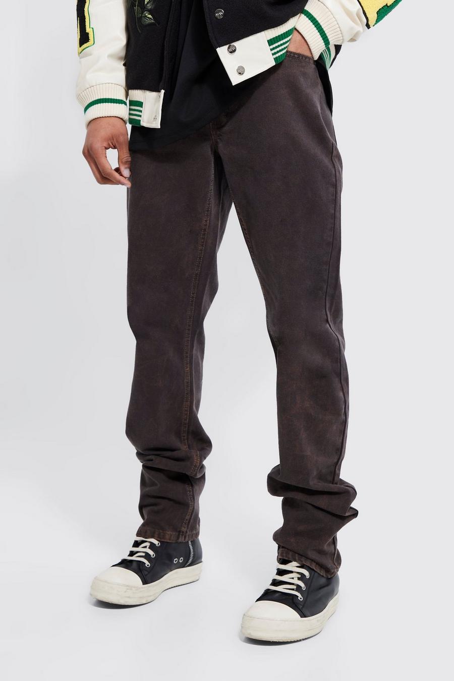 Brown Overdyed Straight Leg Stacked Jeans