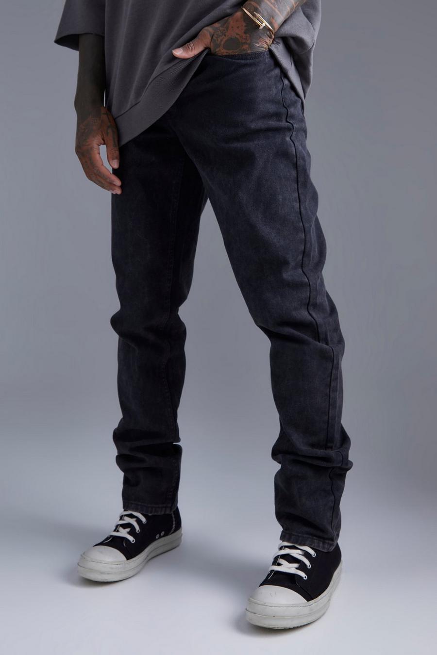 Men's Overdyed Straight Leg Stacked Jeans | Boohoo UK