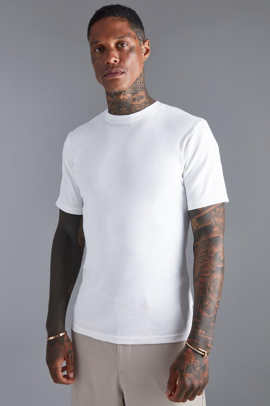 White Muscle Fit Ribbed T-shirt image number 1